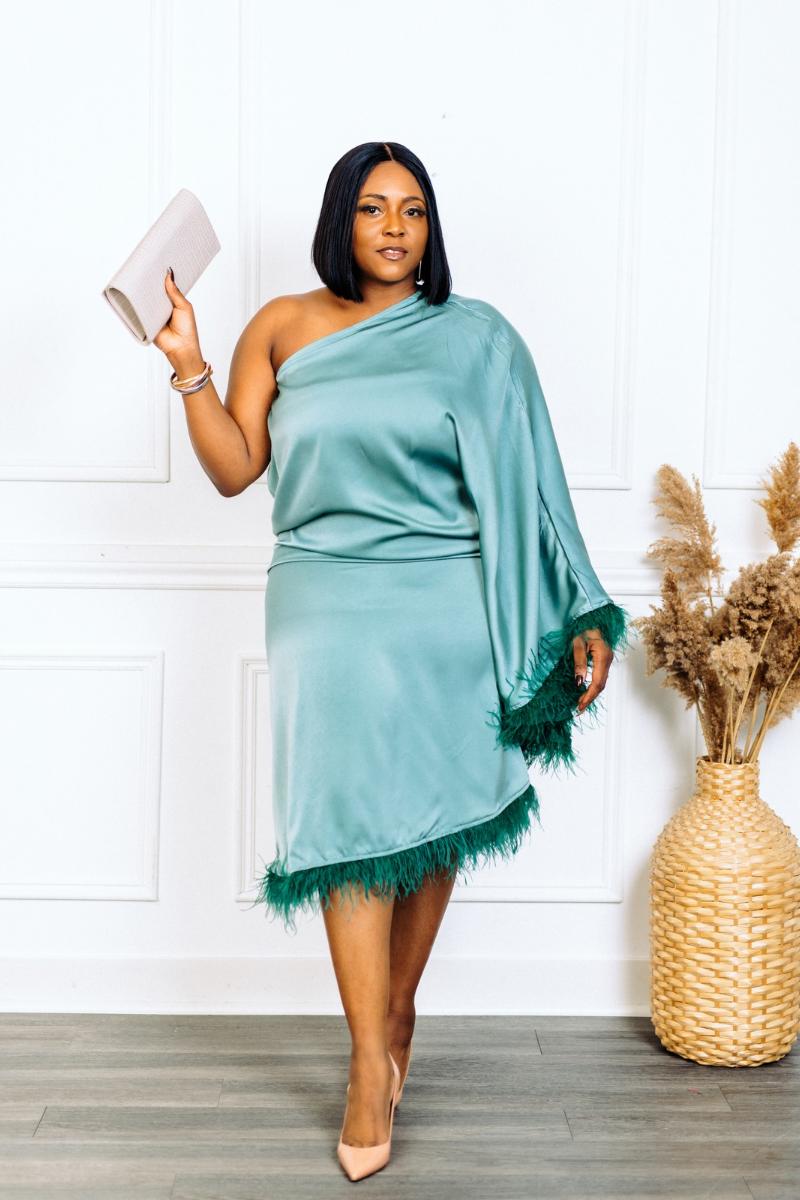 Alonah Luxe Fringe Dress- Green