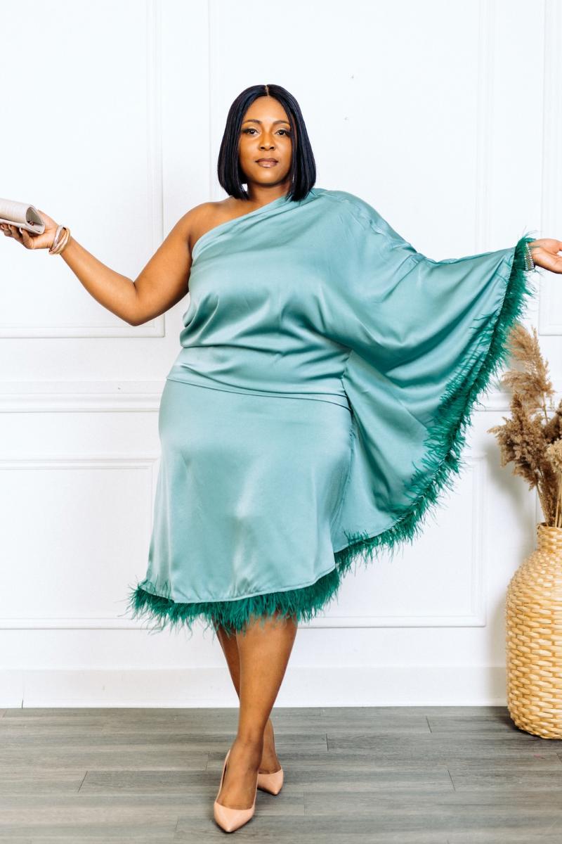 Alonah Luxe Fringe Dress- Green