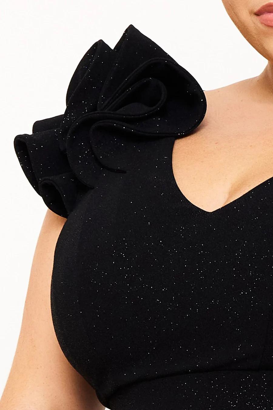 TECHNO CREPE RUFFLE DETAIL MAXI DRESS