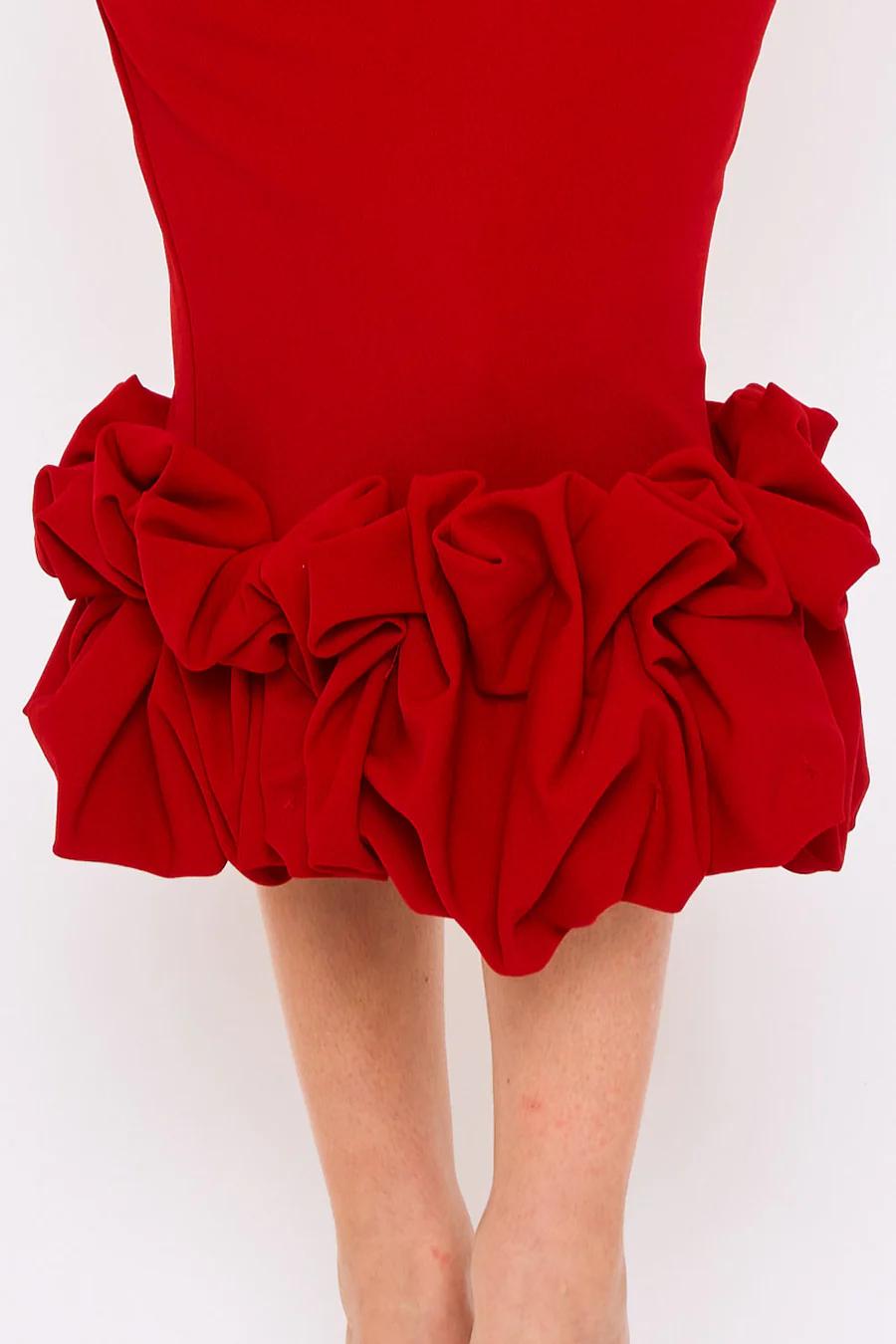MESH ONE-SHOULDER CORSET BODICE MIDI DRESS