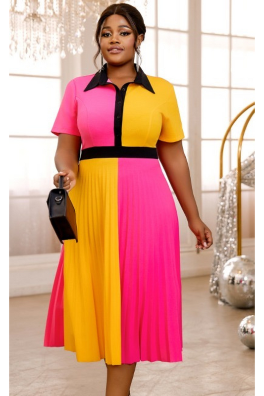 Yedidah Colorblock Pleated Midi  - PRE ORDER
