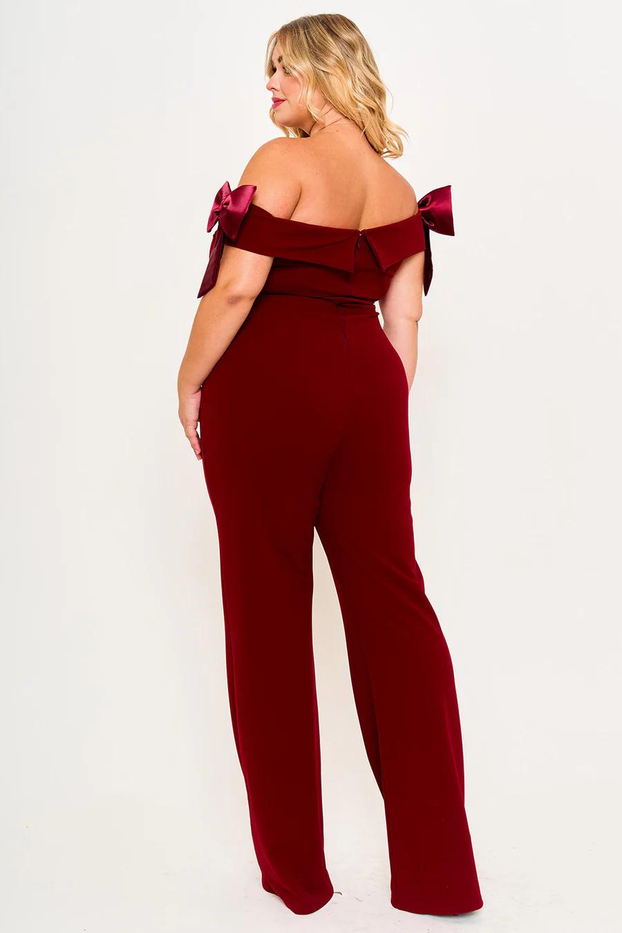 FABRIC CONTRAST OFF THE SHOULDER PLUS SIZE JUMPSUIT
