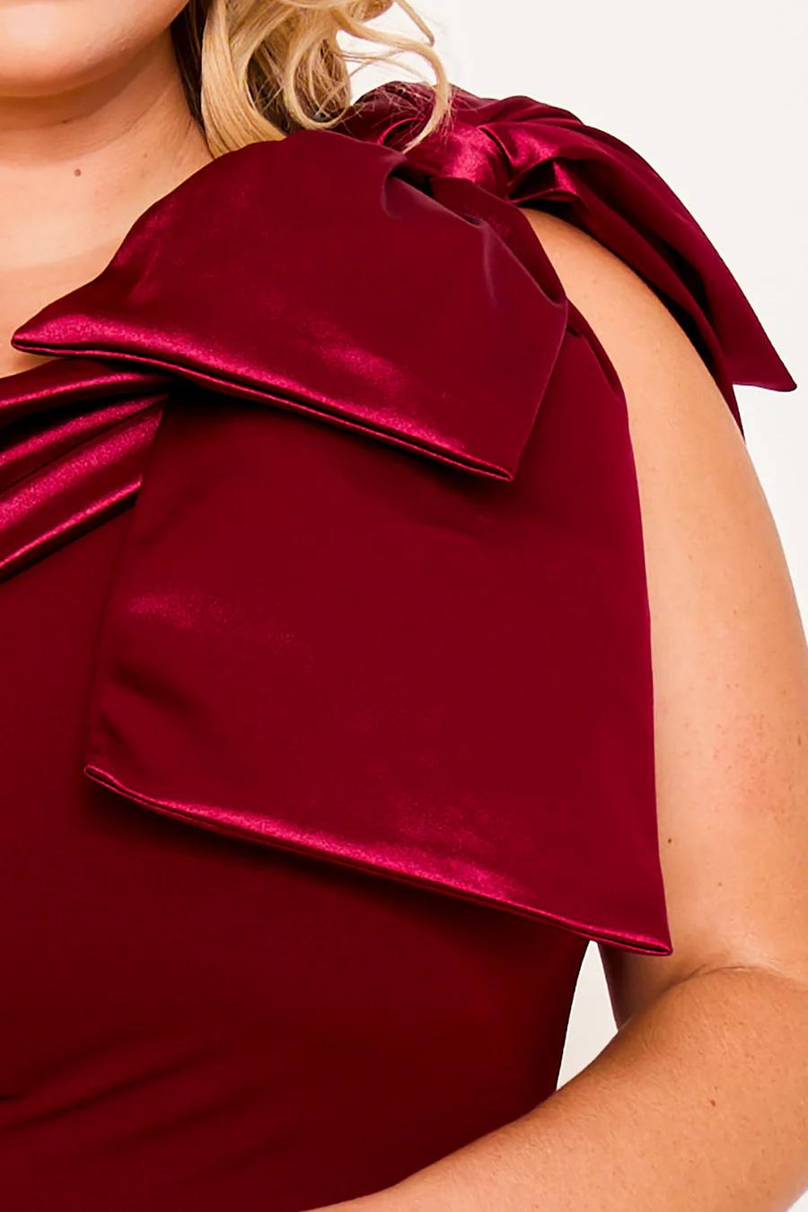 One Shoulder Satin Bow Plus Dress
