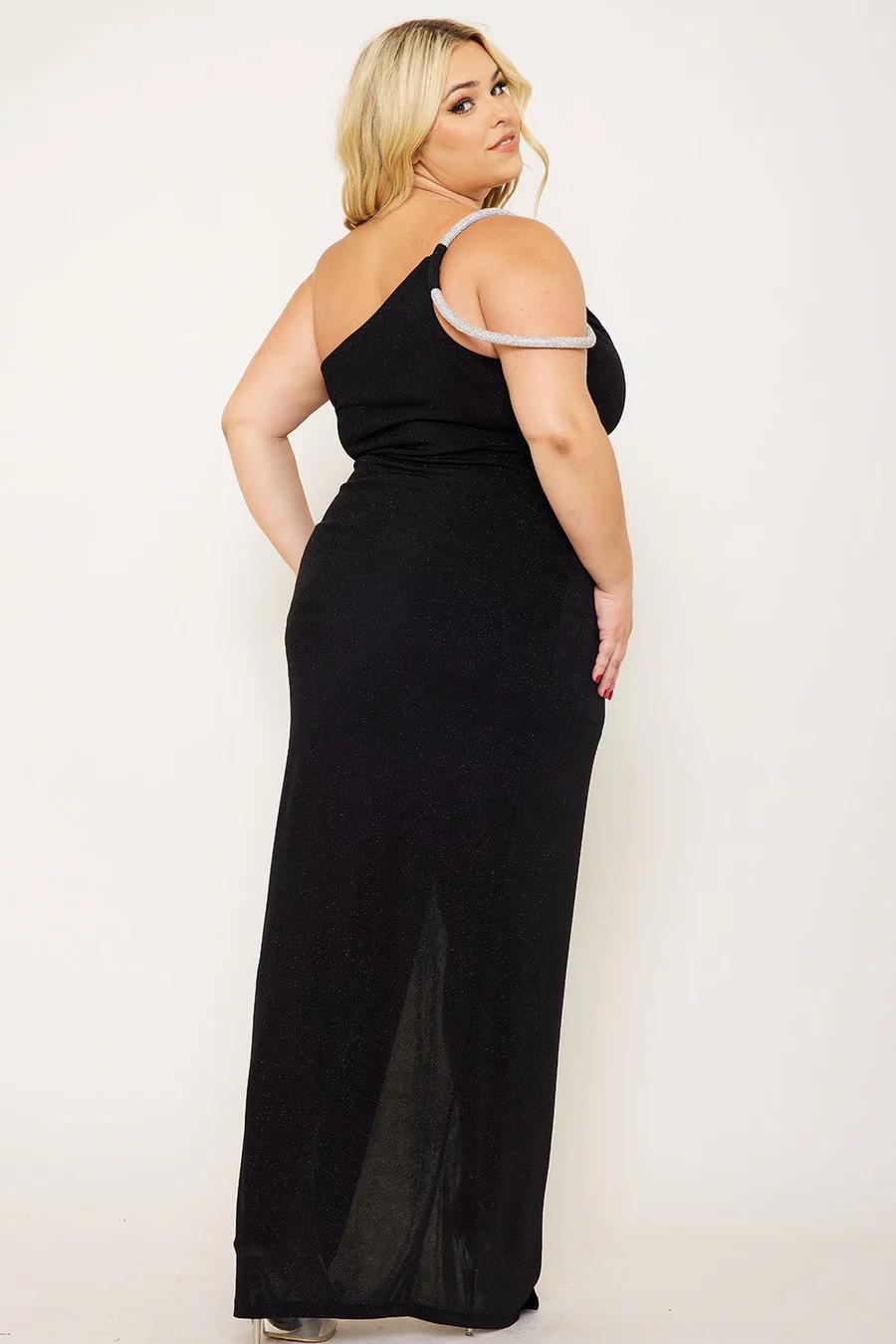 RHINESTONE CHAIN ONE SHOULDER PLUS SIZE DRESS
