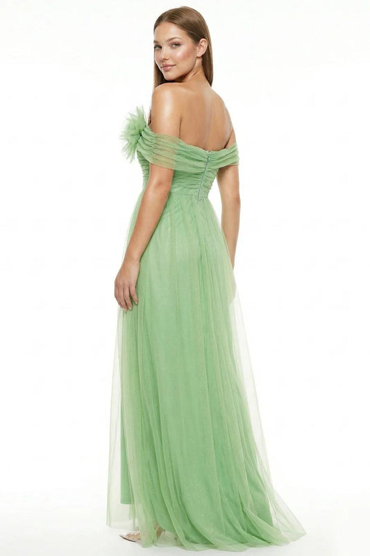 GLITTER MESH TUBE TOP MAXI DRESS