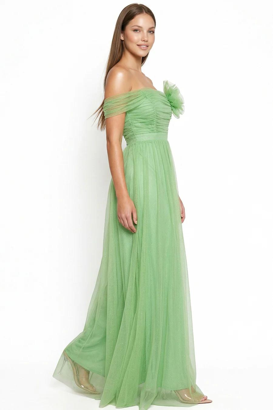 GLITTER MESH TUBE TOP MAXI DRESS